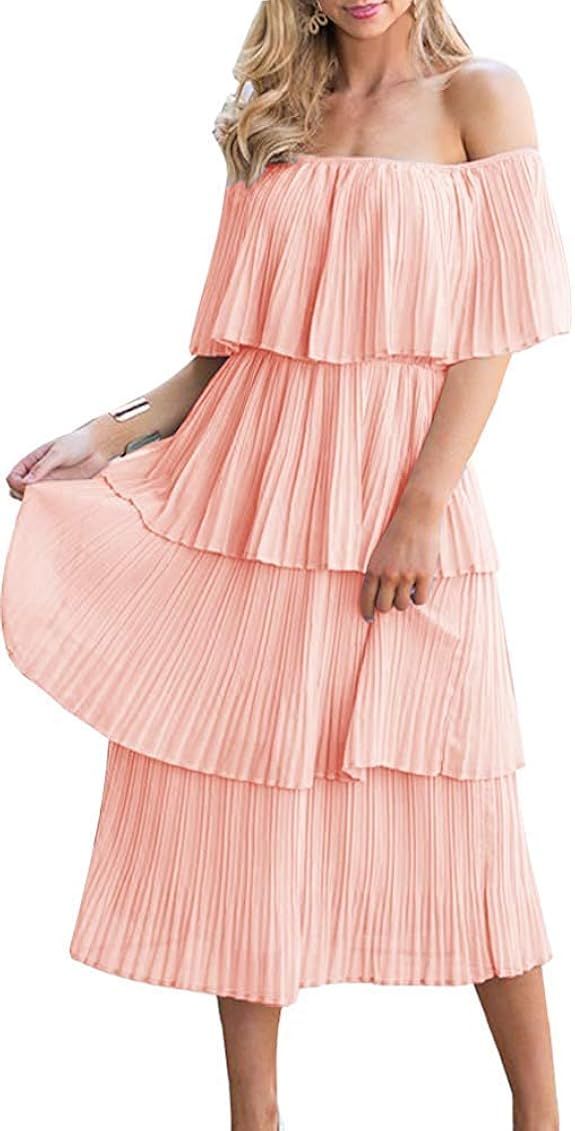 ETCYY Women's Off The Shoulder Ruffles Summer Loose Casual Chiffon Long Party Beach Maxi Dress … | Amazon (US)
