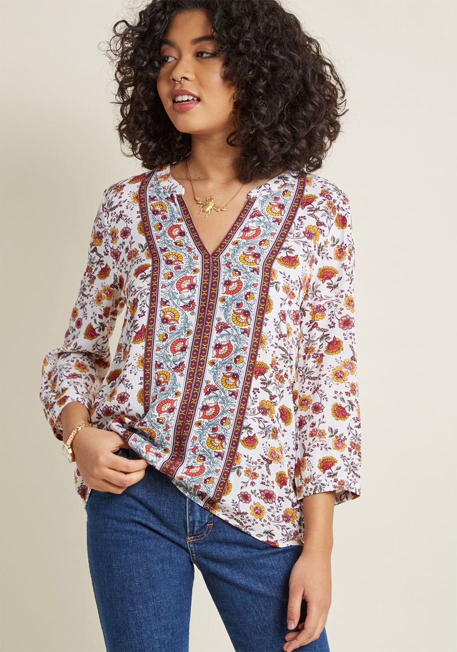 Flawlessly Folkloric 3/4 Sleeve Top in Floral | Modcloth