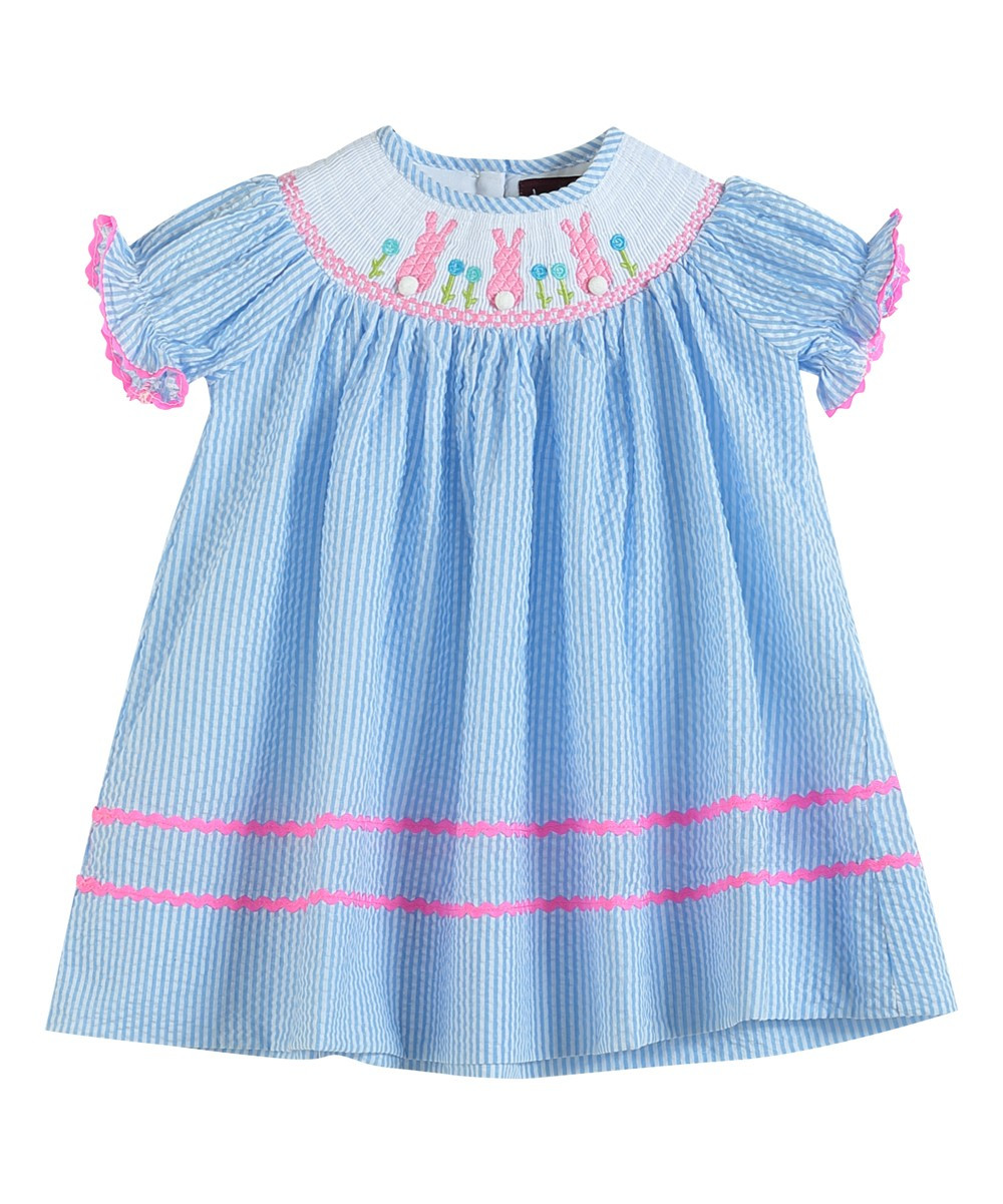 Light Blue Seersucker Easter Bunny Smocked Bishop Dress - Infant, Toddler & Girls | Zulily
