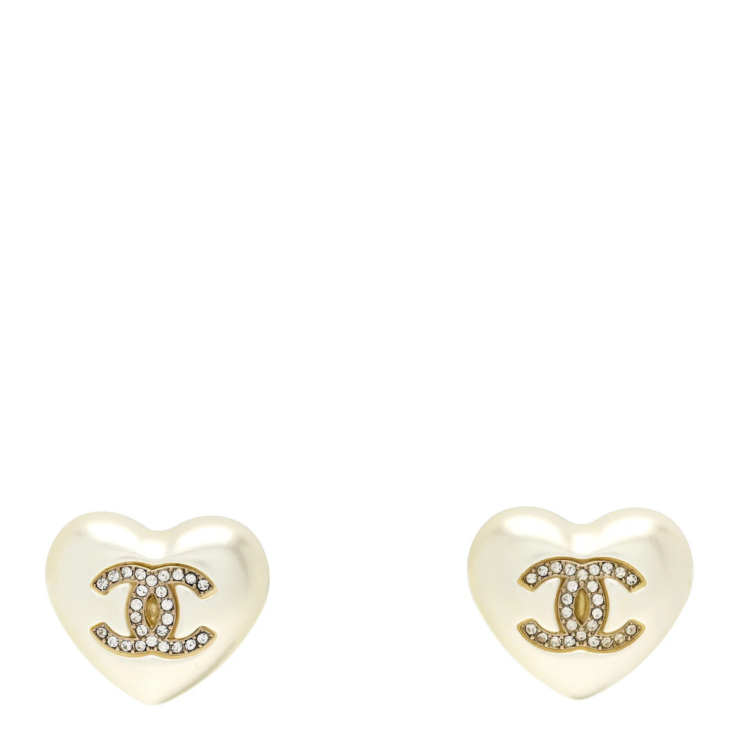 Pearl Crystal CC Heart Earrings Gold | FASHIONPHILE (US)