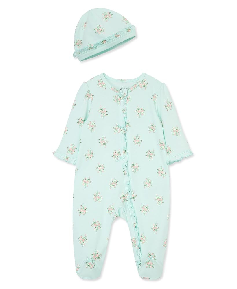 Little Me Clothes for Baby Girls 100% Cotton Scratch-Free Tag Footed One-Piece Romper and Hat Sle... | Amazon (US)