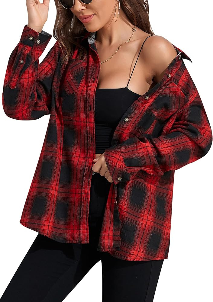 KevaMolly Plaid Flannel Shirts for Women Loose Fit Boyfriend Button Down Shirt Long Sleeve Casual... | Amazon (US)