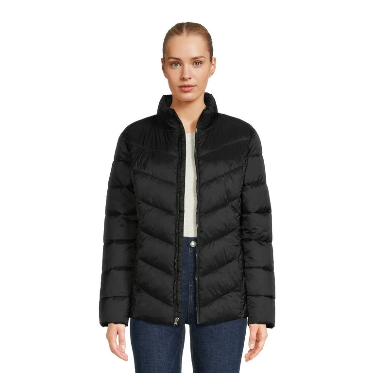 Time and Tru Women's Chevron Midweight Puffer Jacket, Sizes XS-3X | Walmart (US)
