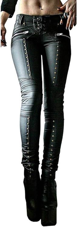 Women's Faux Leather Leggings Gothic Punk Skinny PU Leather Pants Mid Rise Novelty Studded Tight ... | Amazon (US)