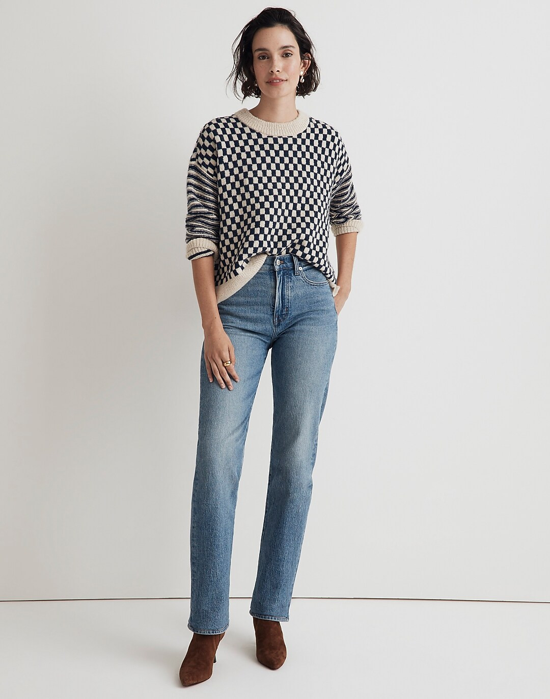 Crewneck Sweater in Checked Stripe | Madewell