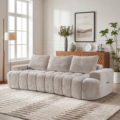 100" Extra Large Curved Front Compressed Sectional Sofa, 3-Seat Cloud-Like Boucle Couch with High Resilience Foam, Easy to Move & Ship, Modern Oversiz | Wayfair North America