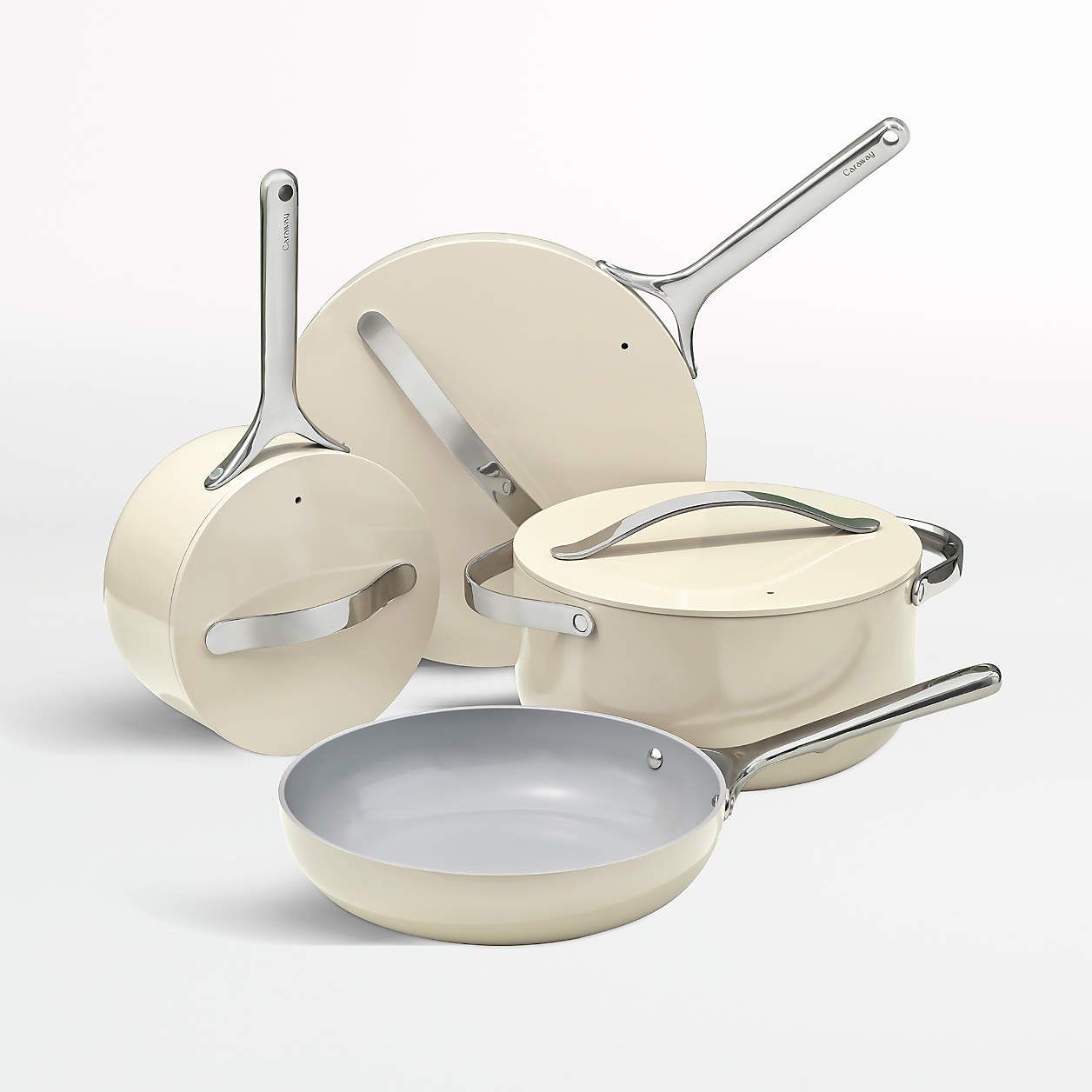 Caraway Home Cream 7-Piece Ceramic Non-Stick Cookware Set with Gold Hardware + Reviews | Crate & ... | Crate & Barrel