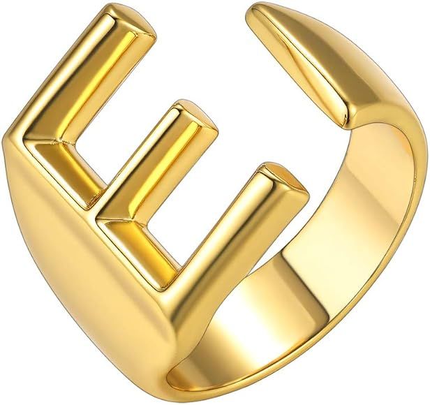 GoldChic Jewelry Personalized Gold Bold Initial Letter Open Ring Adjustable Women Statement Rings... | Amazon (US)