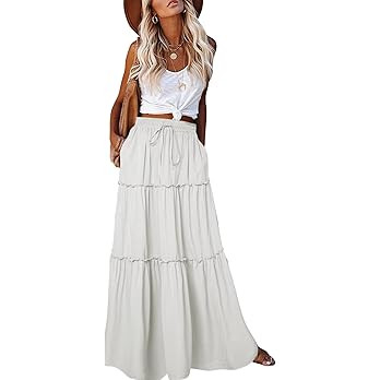 Womens Boho Maxi Skirt 2026 Summer Cruise Casual High Waist Tie Flowy Long Skirt with Pockets For... | Amazon (US)