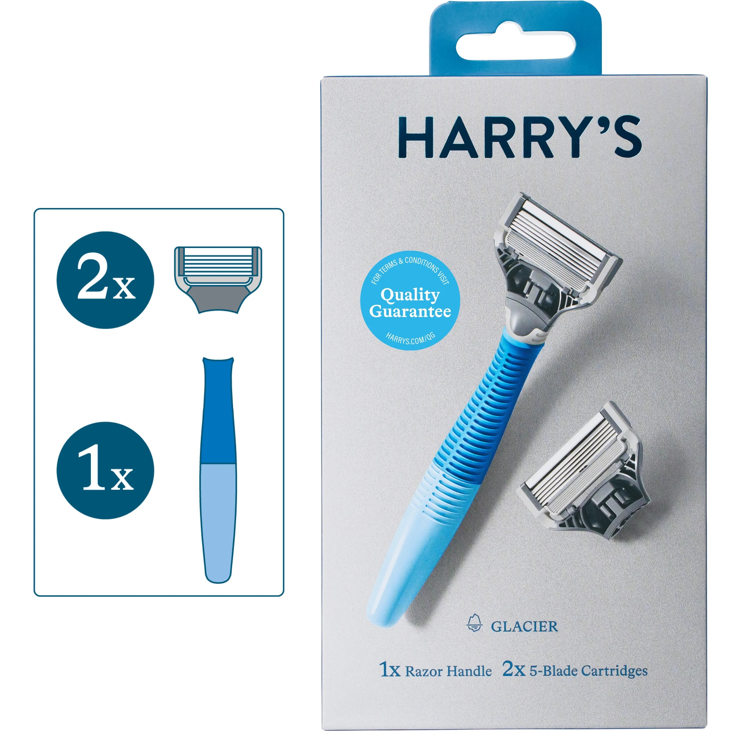 Harry's Men's 5-Blade Manual Razor Handle and 2 Razor Blade Refills, Glacier Blue | Walmart (US)
