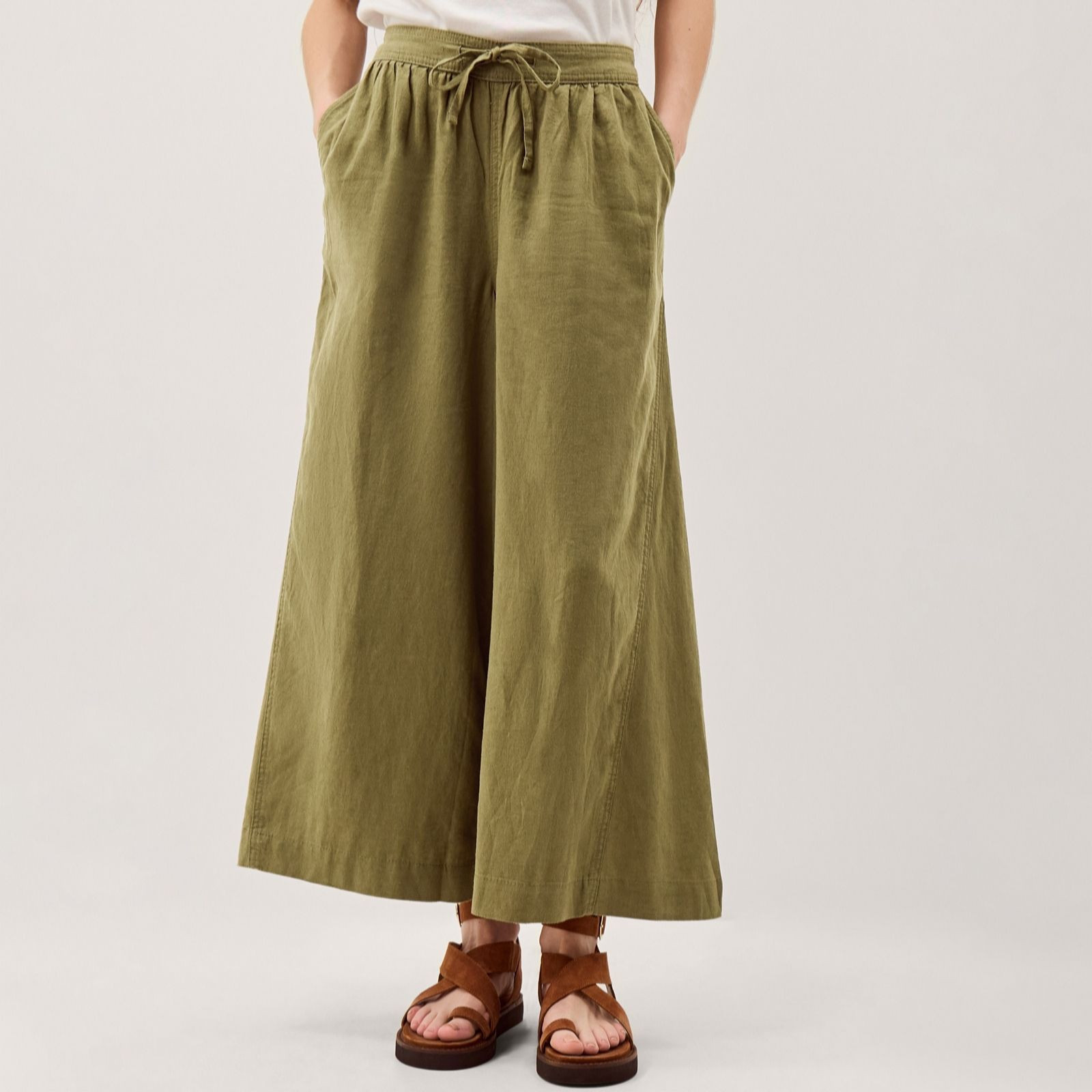 Monsoon Maisie Linen Blend Wide Crop Trousers | QVC UK