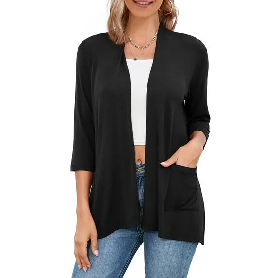 HOWCOME Cardigans for Women, Casual Lightweight, 3/4 Sleeve Open Front Cardigan Sweaters,Female, ... | Walmart (US)