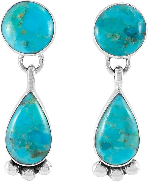 Turquoise Earrings 925 Sterling Silver & Genuine Gemstones (Choose Color) | Amazon (US)
