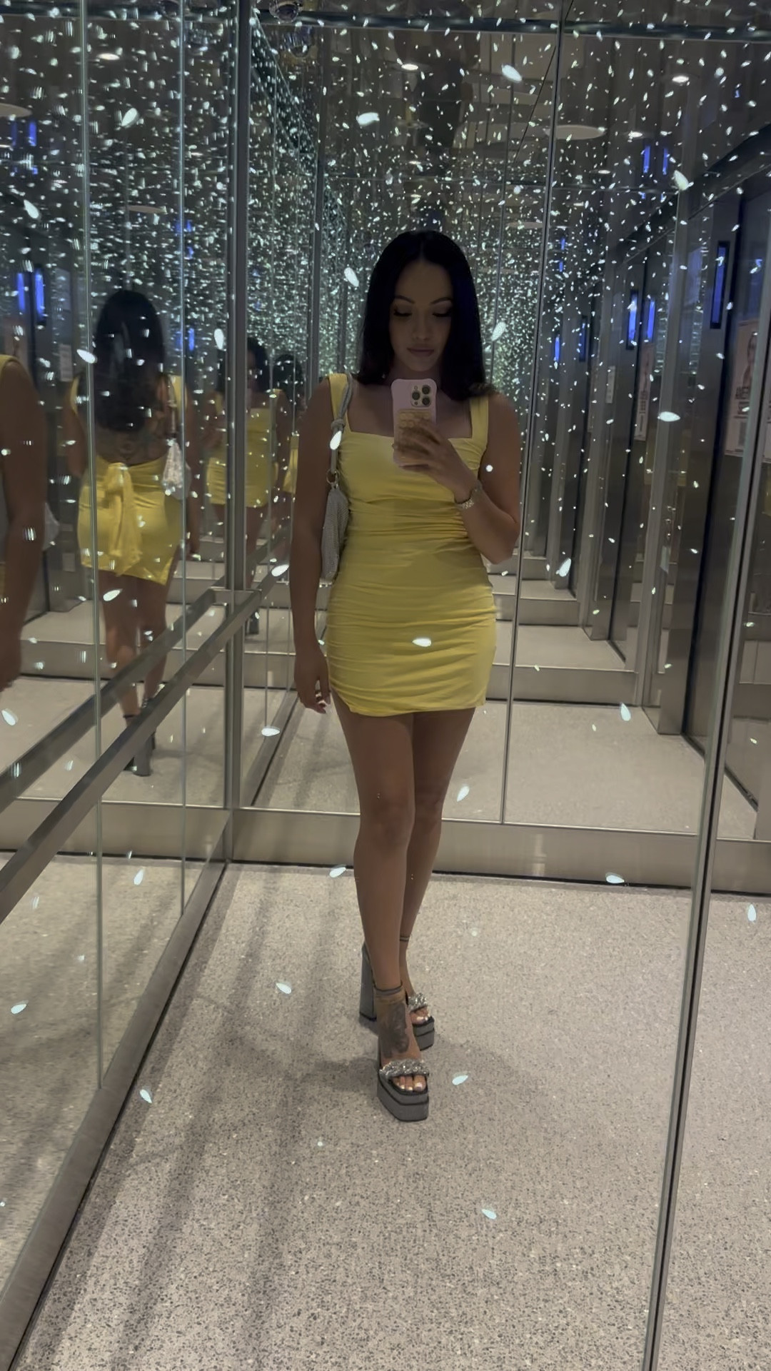 Yellow mini dress for girls night out! Wearing a size small and size 6 for the platform heels.

I’m 5’1 for reference 💛 dress might be too short for a tall girlie but perfect for petites!

#LTKSeasonal #LTKParties #LTKFindsUnder50