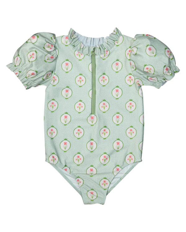 Green Floral Frames One Piece | Smockingbird Kids