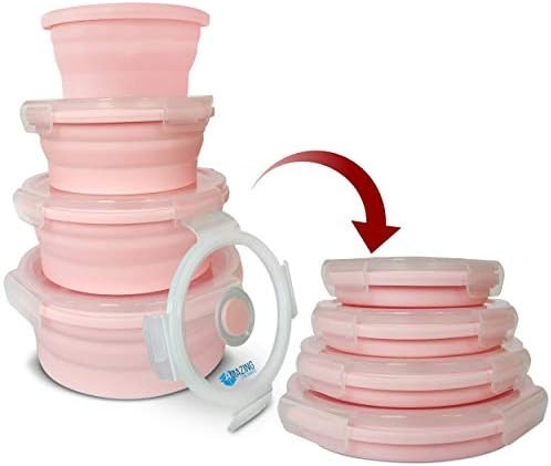 Silicone Collapsible Food Storage Container with Airtight Lid and Air Vent-4 Pack Foldable Meal P... | Amazon (US)
