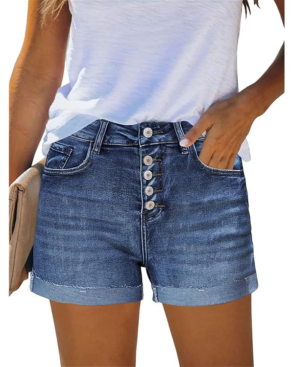 GRAPENT Women's High Waisted Ripped Stretchy Denim Hot Short Summer Jean Shorts | Amazon (US)