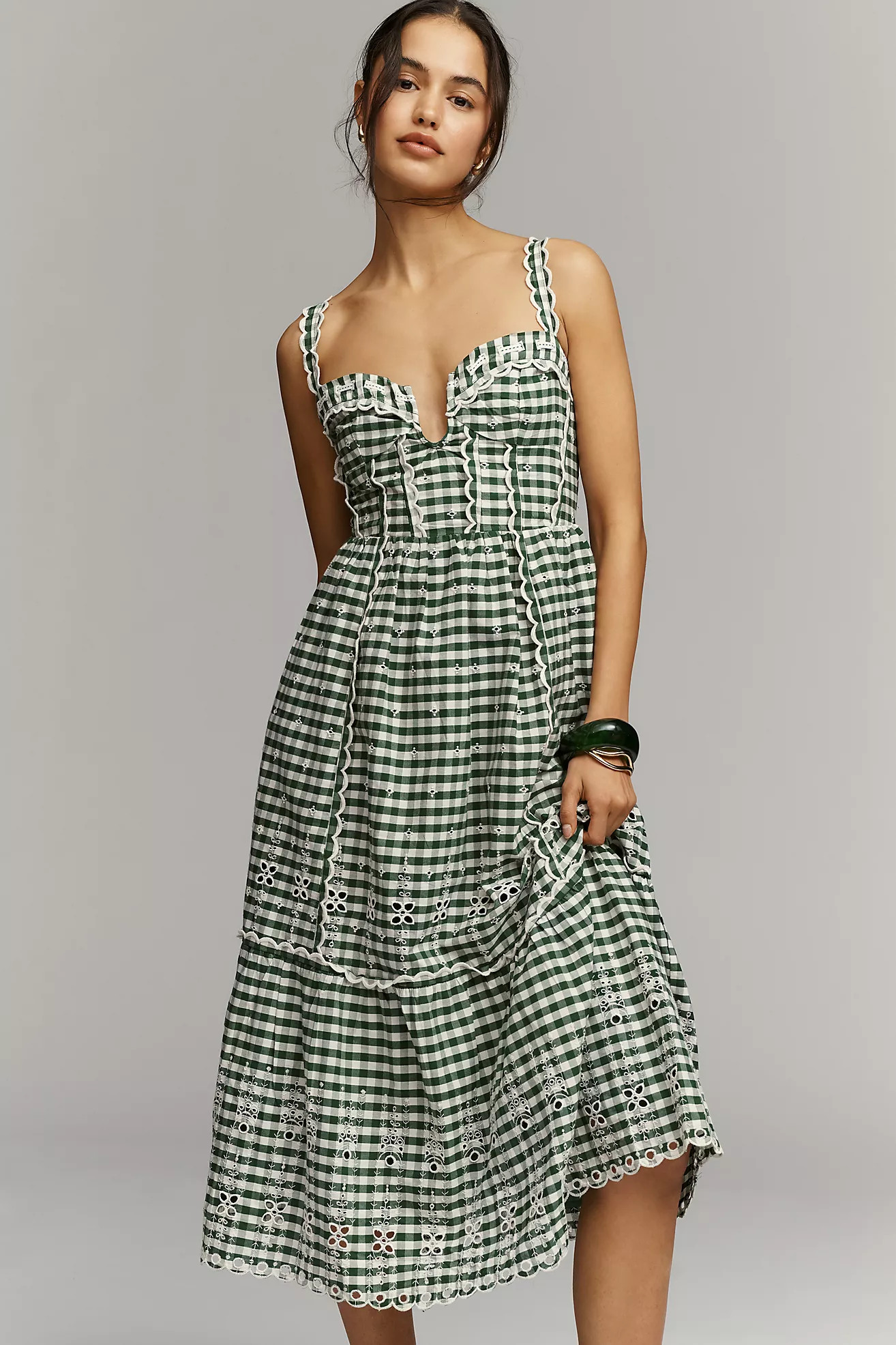 By Anthropologie Sleeveless Sweetheart Gingham Midi Dress | Anthropologie (US)