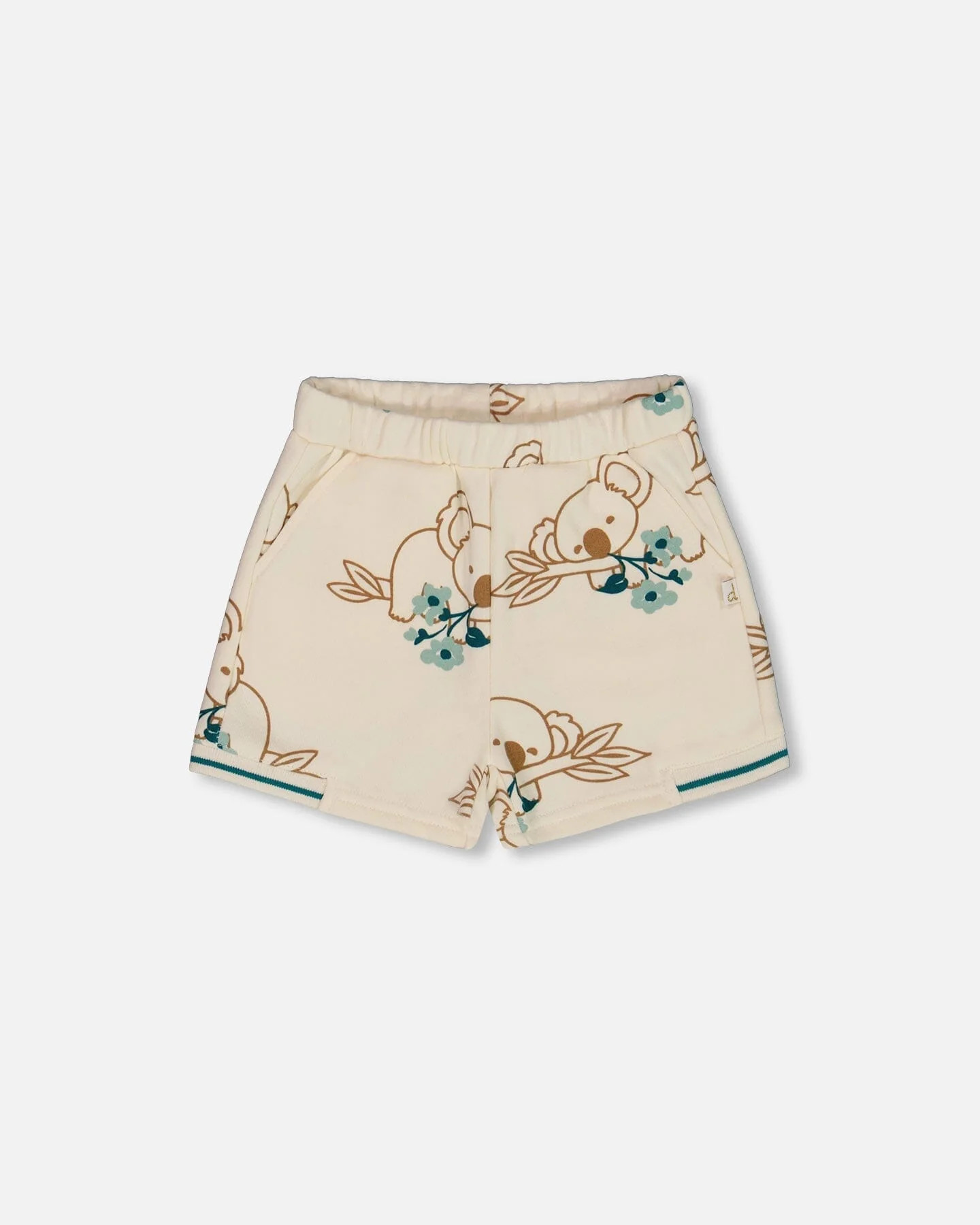 Printed French Terry Short Off-White And Koala - Deux par Deux | Deux par Deux Childrens Designer Clothing