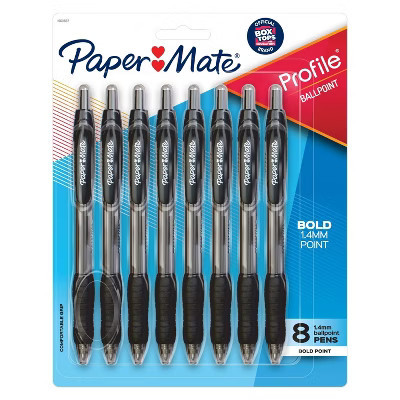 Paper Mate Profile 8pk Ballpoint Pens 1.4mm Bold Tip Black: Retractable, Contoured Grip, Pocket Clip, Stationery & Office Supplies | Target