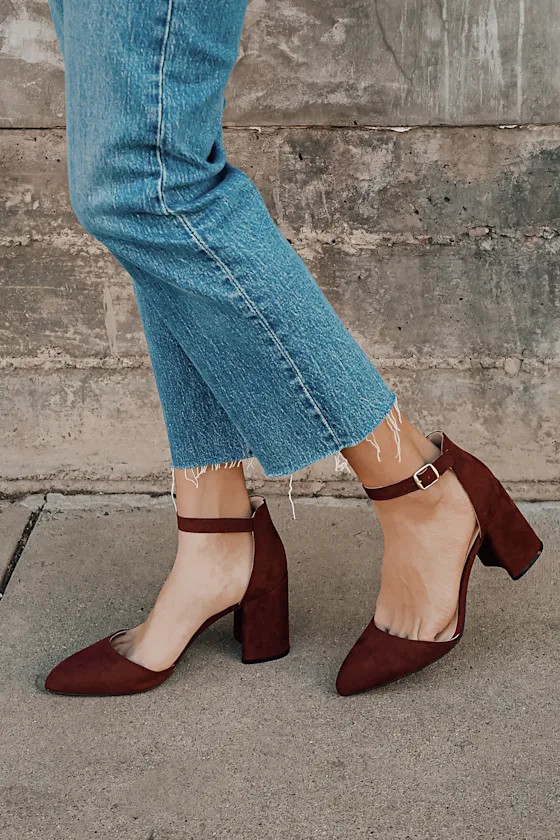 Ellarose Burgundy Suede Ankle Strap Heels | Lulus (US)