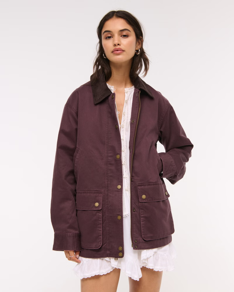 Mid-Length Waxed Barn Jacket | Abercrombie & Fitch (US)