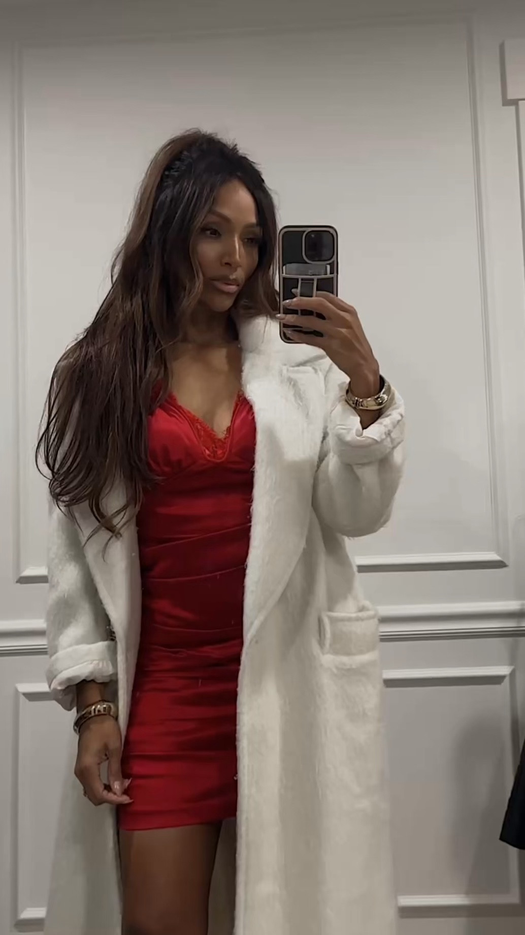 Holiday look ❤️. Added a red slip under the dress for more chest coverage. It’s a stunning red in person. 

#LTKParties #LTKHoliday