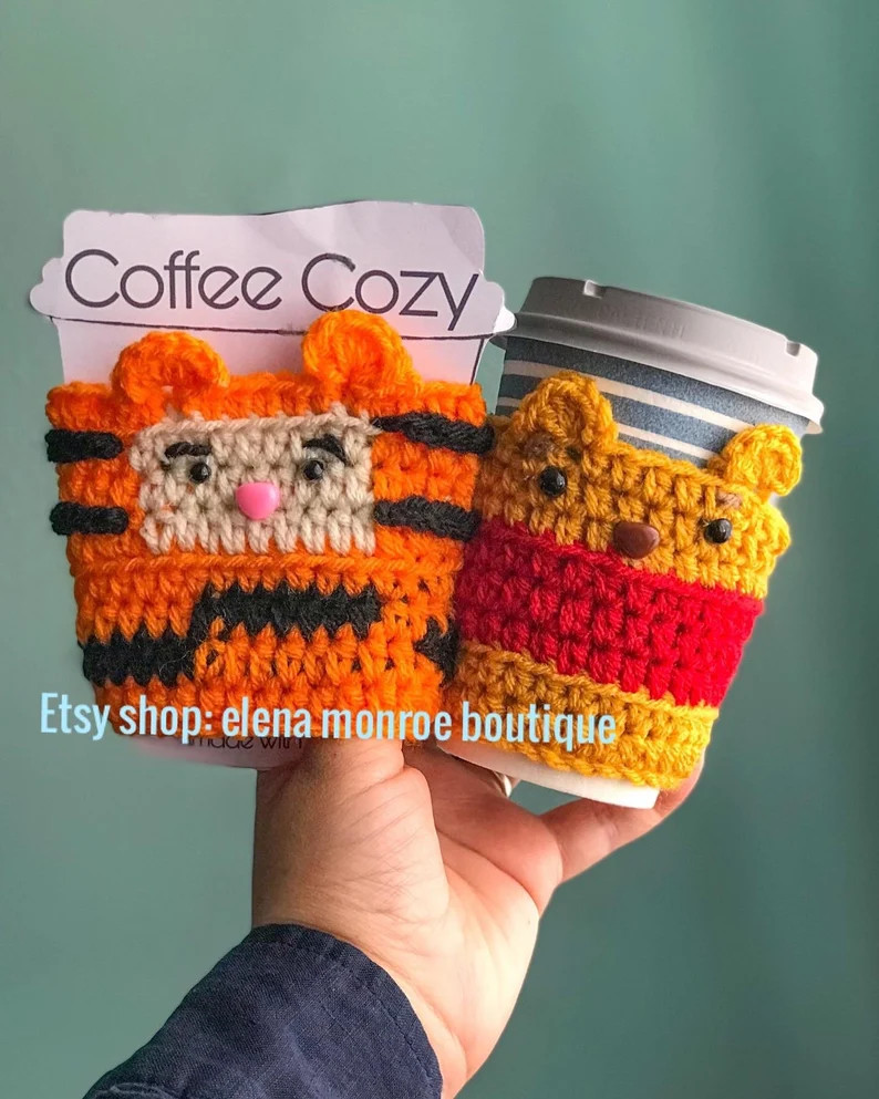 Crochet Honey Bear Coffee Cozy, Crochet Tiger Cup Cozy, Storybook Inspired Cup Cozy, Bear Theme C... | Etsy (US)