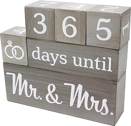 Wedding Countdown Calendar Wooden Blocks - Engagement Gifts - Bride to Be - Bridal Shower Gift - ... | Amazon (US)