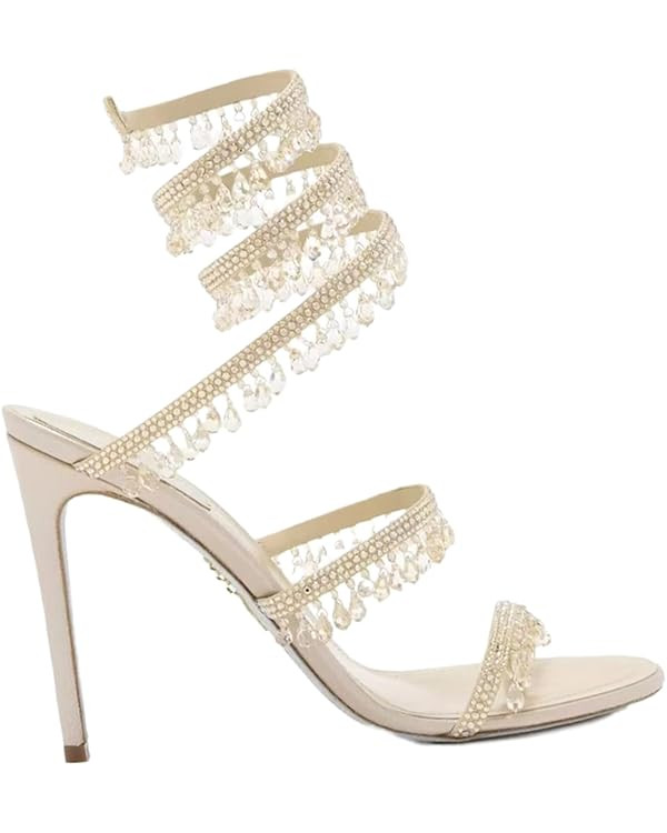 Women Rhinestone Wrap Around High Heels Sparkly Diamond Tassel Stiletto Heels Sexy Open Toe Lace-... | Amazon (US)