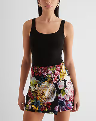 Super High Waisted Floral Wrap Front Mini Skort | Express