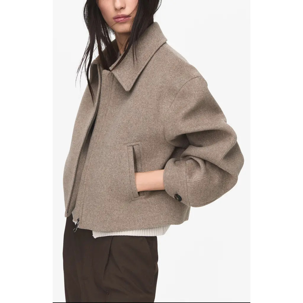 MANGO Wool Blend Crop Jacket in Sand at Nordstrom, Size Small | Nordstrom