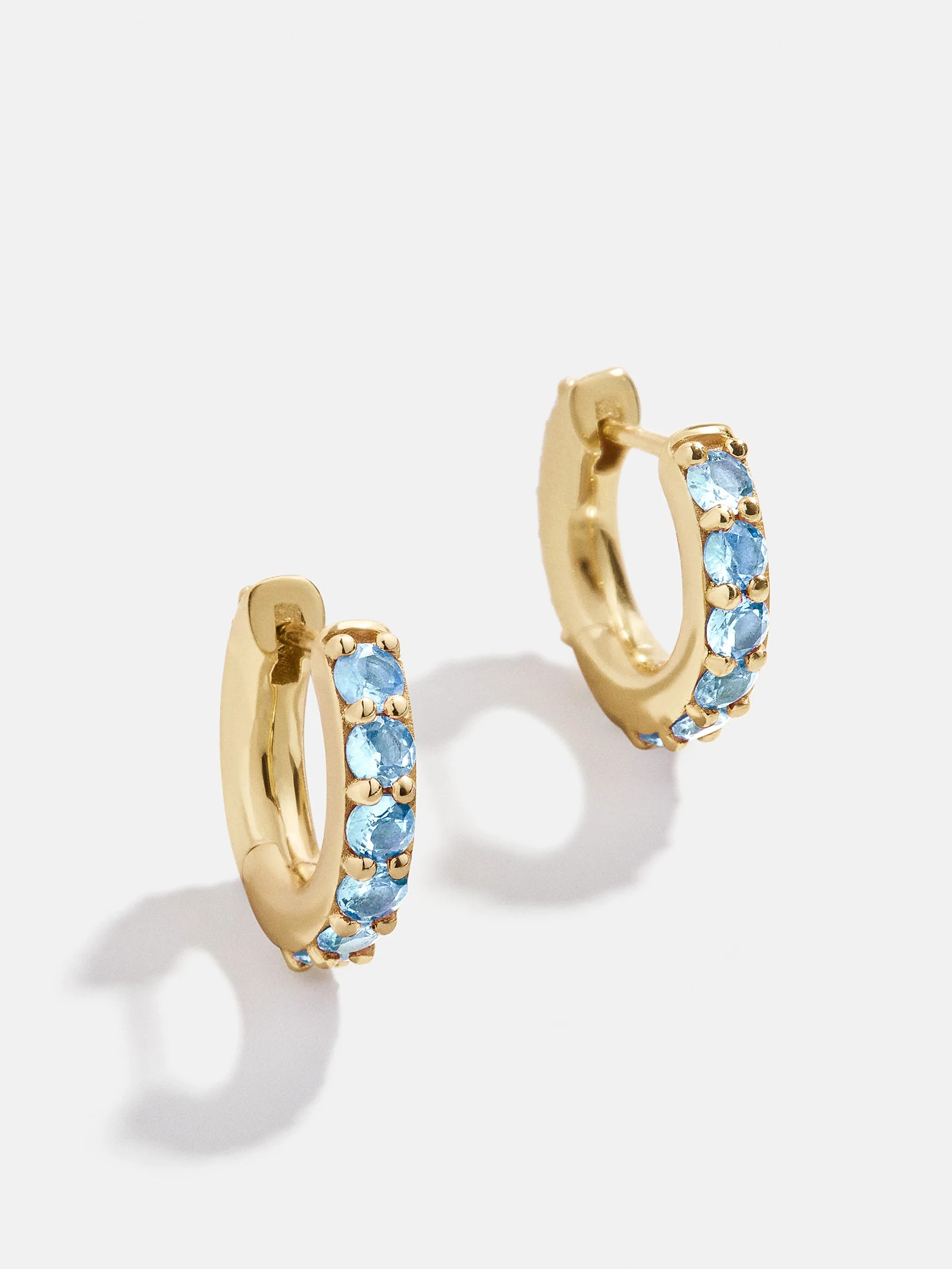18K Gold Birthstone Huggie Earrings - Aquamarine | BaubleBar