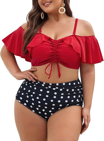 Hanna Nikole Plus Size Bikini Curvy Women, High Waisted Ruched Bathing Suit 2 Piece Drawstring Sw... | Amazon (US)