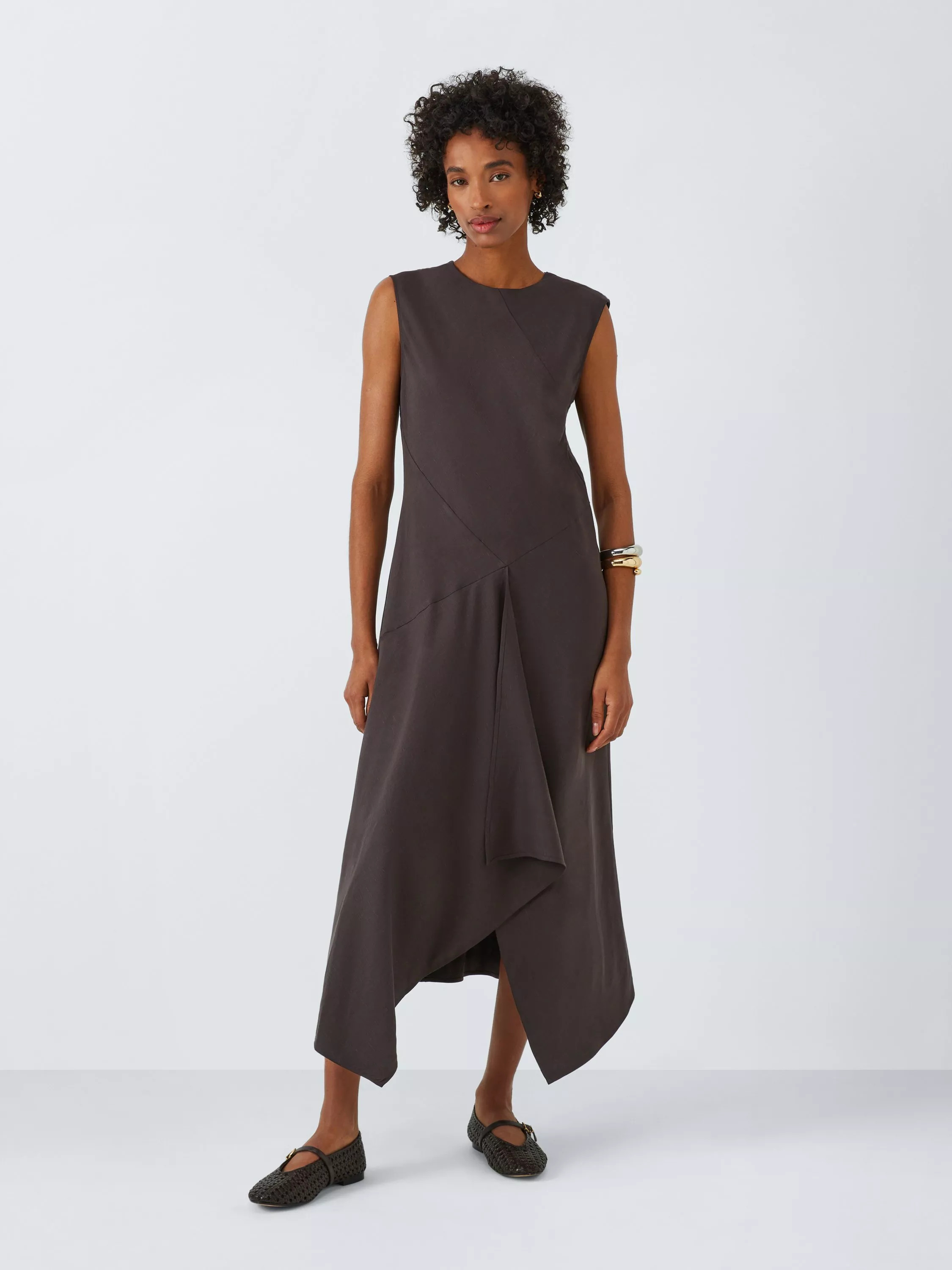 John LewisSleeveless Draped Midi Dress, Espresso | John Lewis (UK)