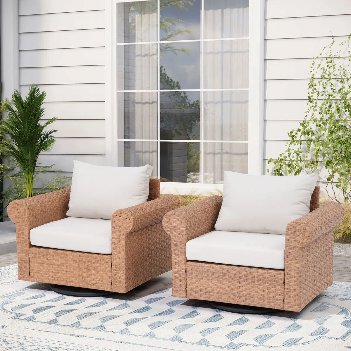 Outdoor Rattan Swivel Patio Chair With Cushions | Wayfair North America