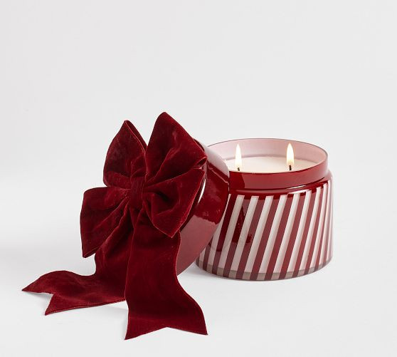 Bow Lidded Candy Stripe Candle - Balsam Fir Vetiver | Pottery Barn (US)