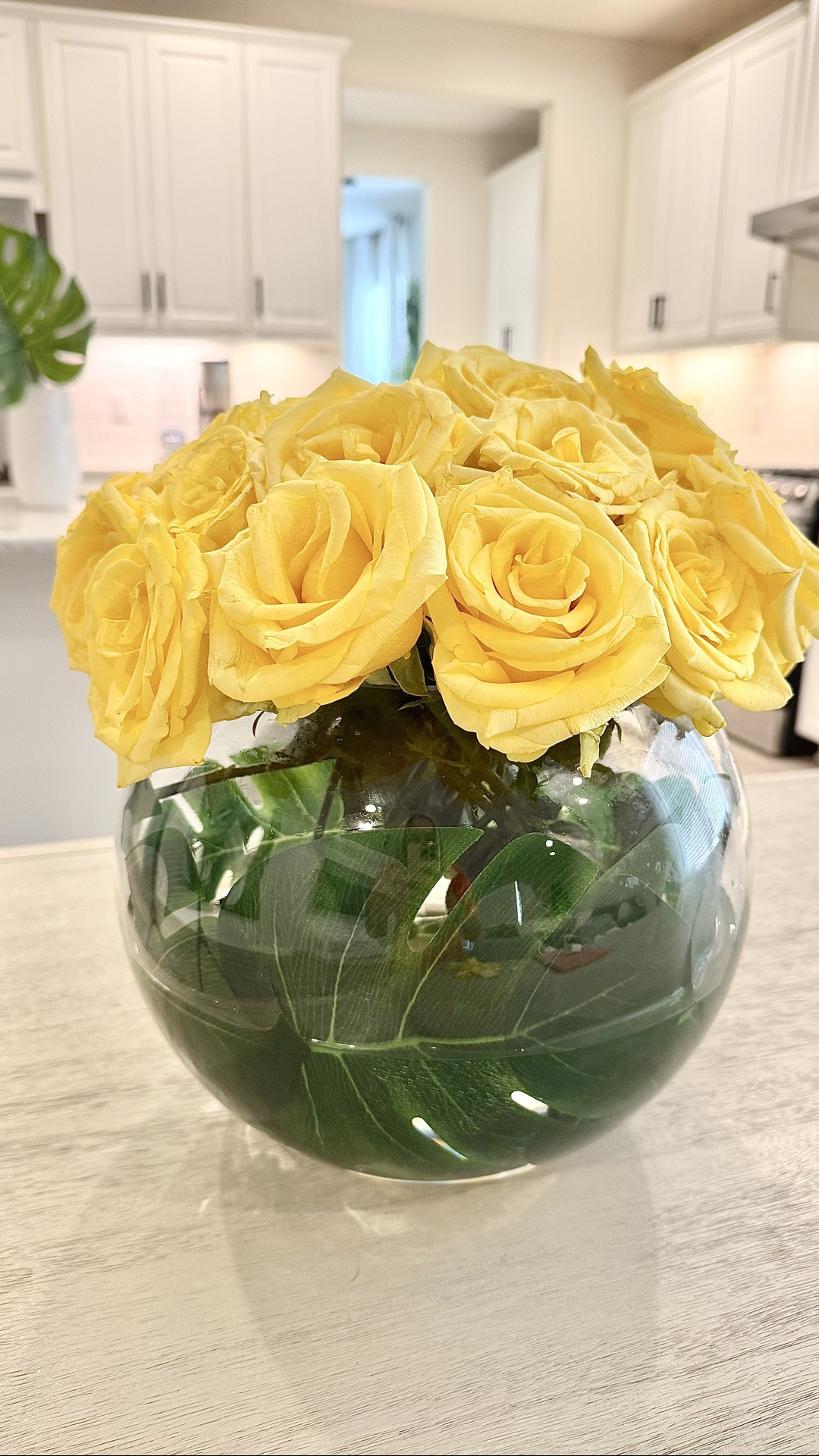 Large bubble vase with monstera leaves perfect for autumn summer tablescape centerpiece💛

#LTKHome