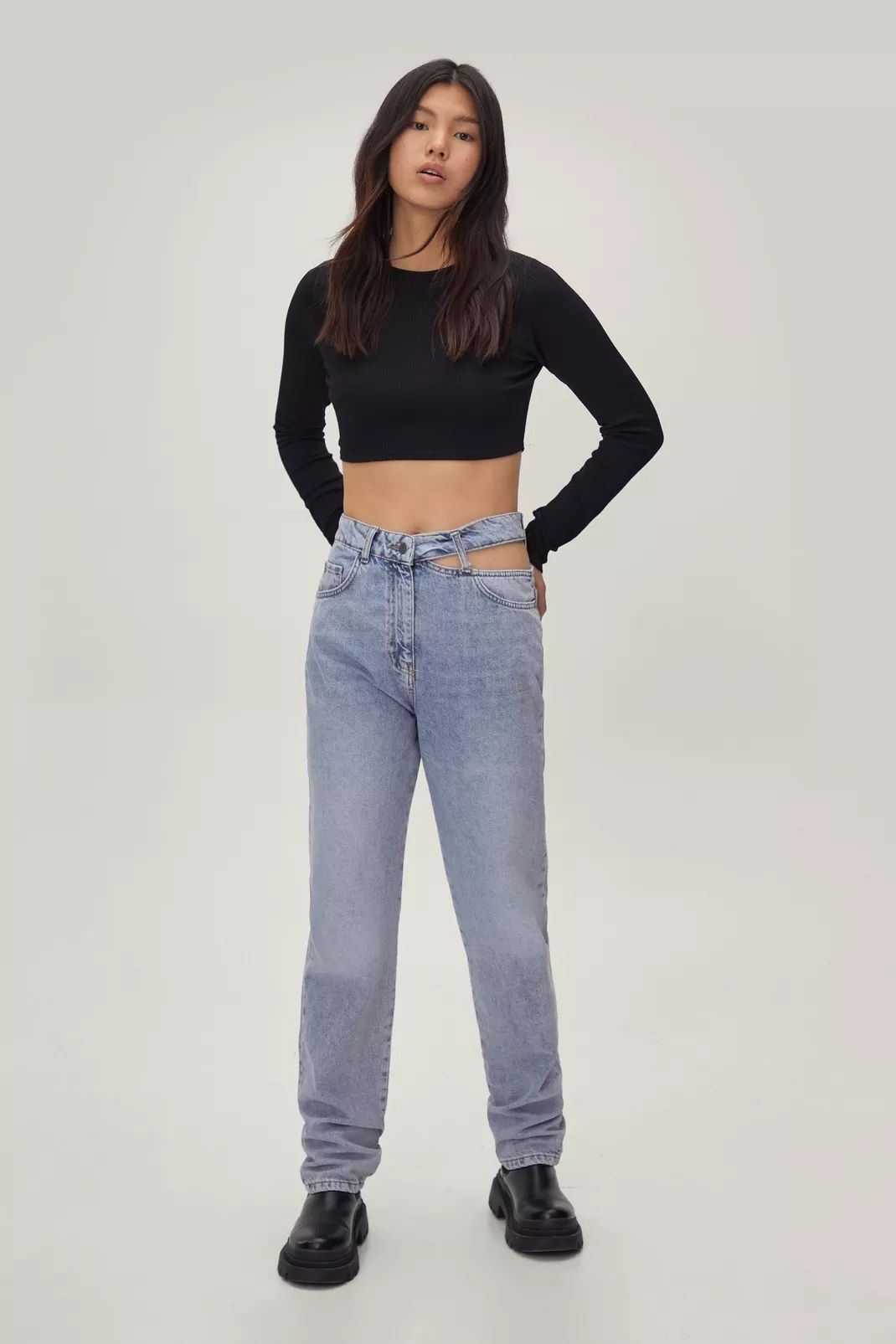 Cut Out Panel Straight Leg Denim Jeans | Nasty Gal (US)