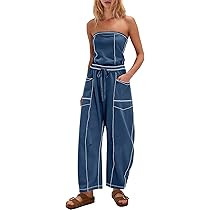 Womens Strapless Jumpsuits Off the Shoulder Tube Top barrel Overalls Loose Fit Romper with Pocket... | Amazon (US)
