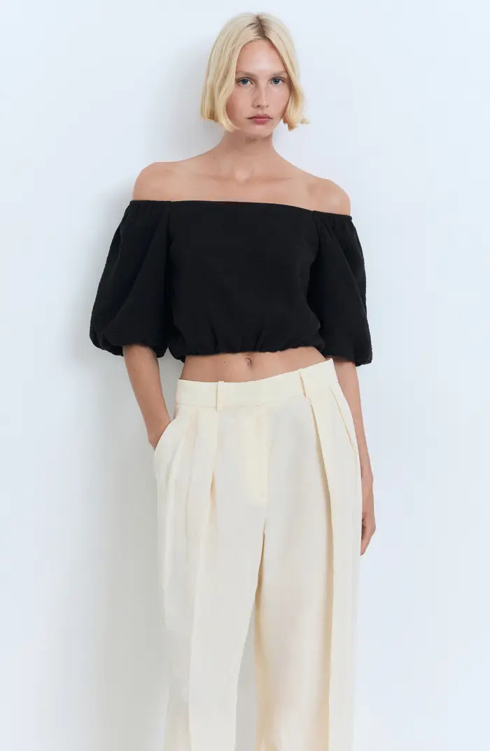 MANGO Puffed Off the Shoulder Crop Top | Nordstrom | Nordstrom