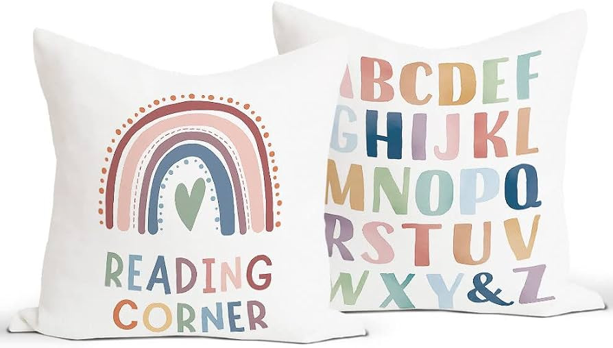 Reading Corner ABC Alphabet Boho Rainbow Throw Pillow Covers Decorate Home Kids Room Classroom Nu... | Amazon (US)