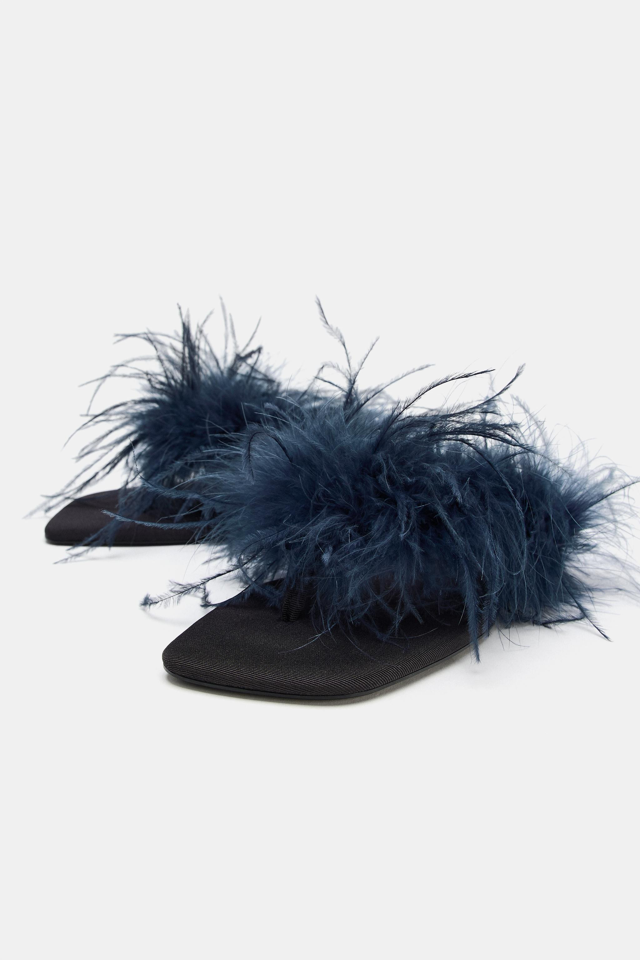 FEATHER DETAIL FLAT SANDALS | Zara UK