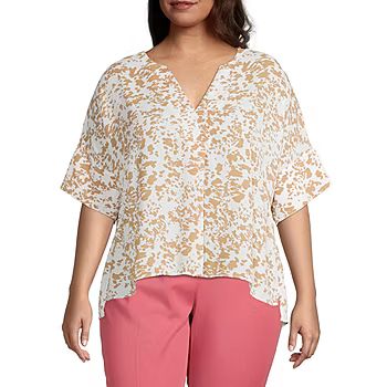 Worthington Plus Womens Y Neck Elbow Sleeve Blouse | JCPenney