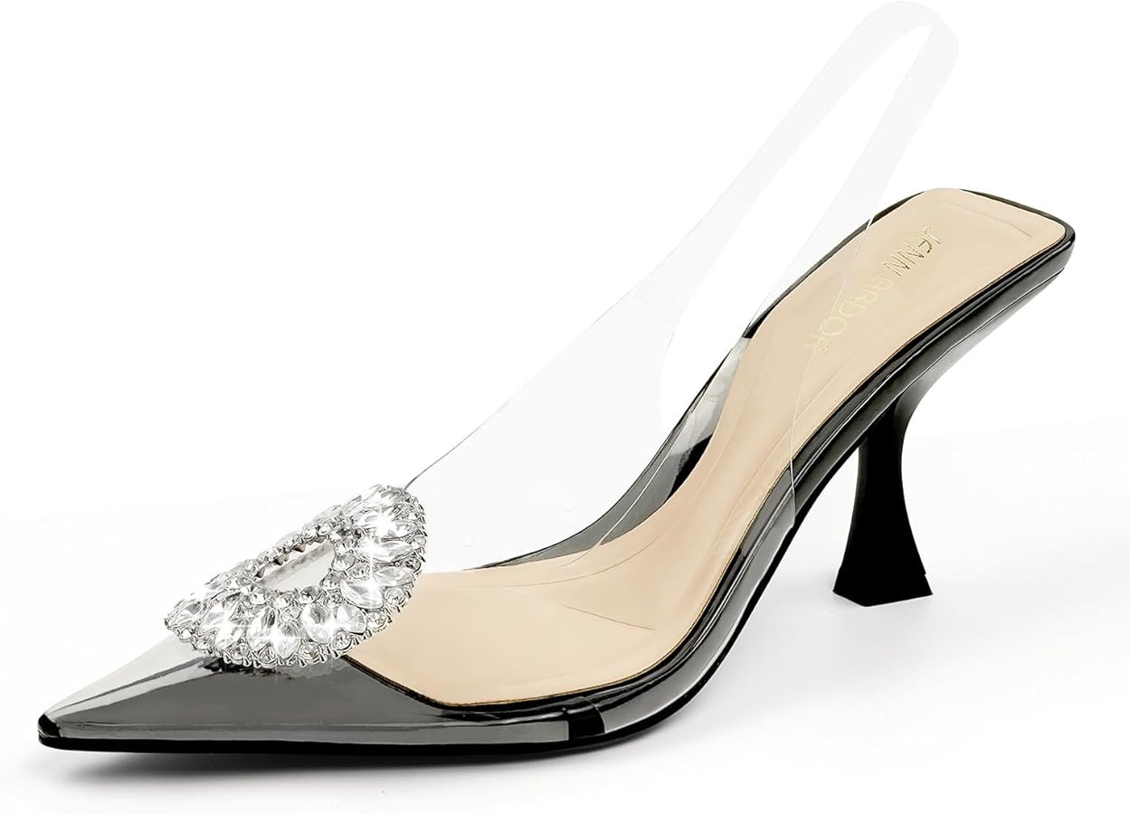 JENN ARDOR Clear Heels for Women Slingback Pointed Closed Toe Heels with Rhinestones 3 inch Comfo... | Amazon (US)