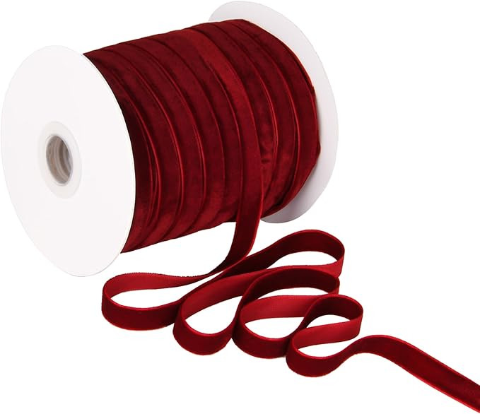 Burgundy Velvet Ribbon 3/8'' 50 Yards Velvet Fabric Vintage Ribbon for Christmas Tree, Gift Wrapp... | Amazon (US)