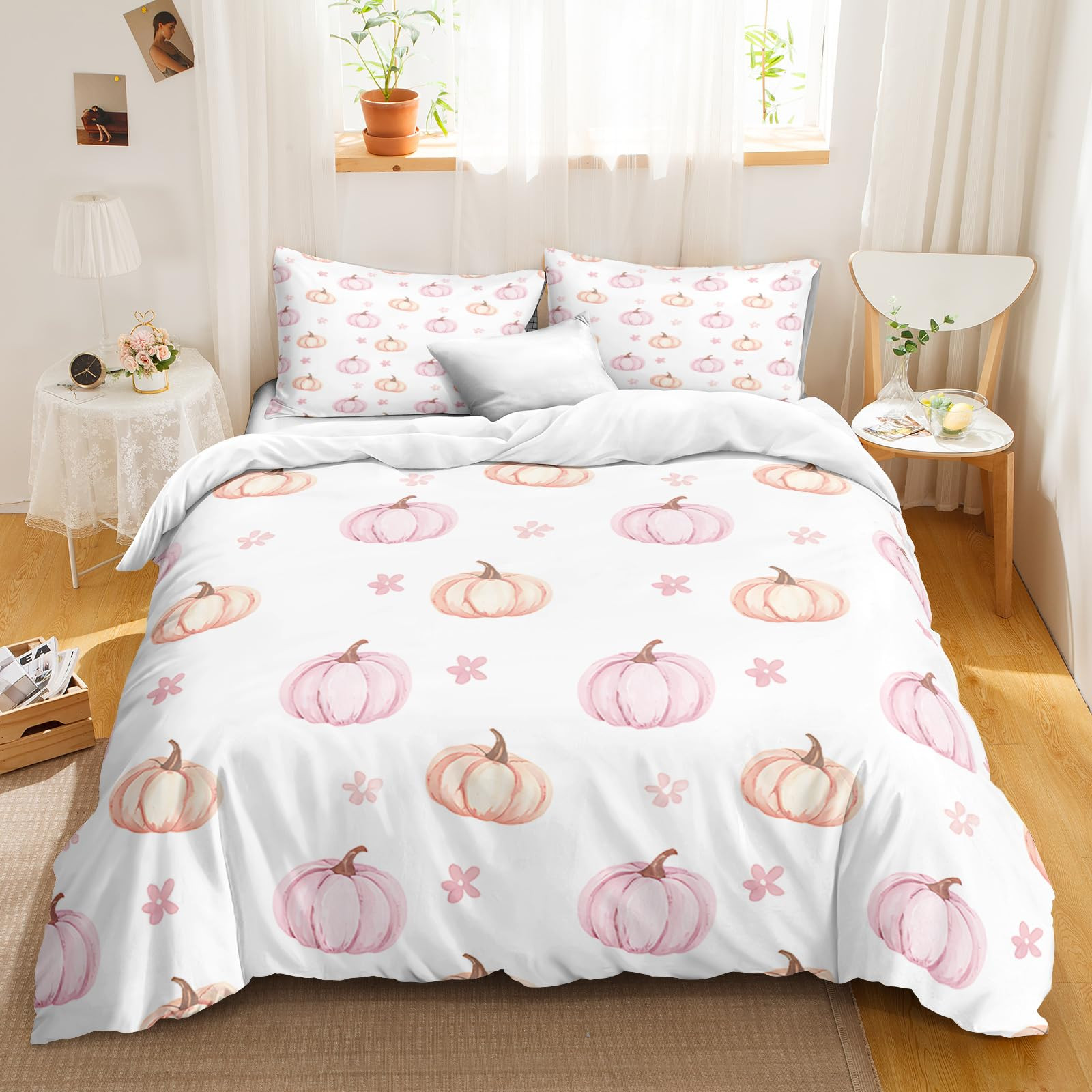 Merryword Cartoon Pumpkin Bedding Set Queen Size Cute Halloween Duvet Cover Set Pink Orange Pumpk... | Amazon (US)