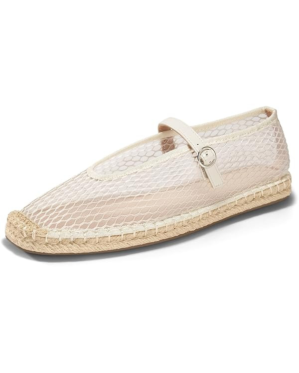 Coutgo Womens Espadrilles Mary Jane Flats Closed Sqaure Toe Mesh Ballet Flats Comfortable Dress S... | Amazon (US)