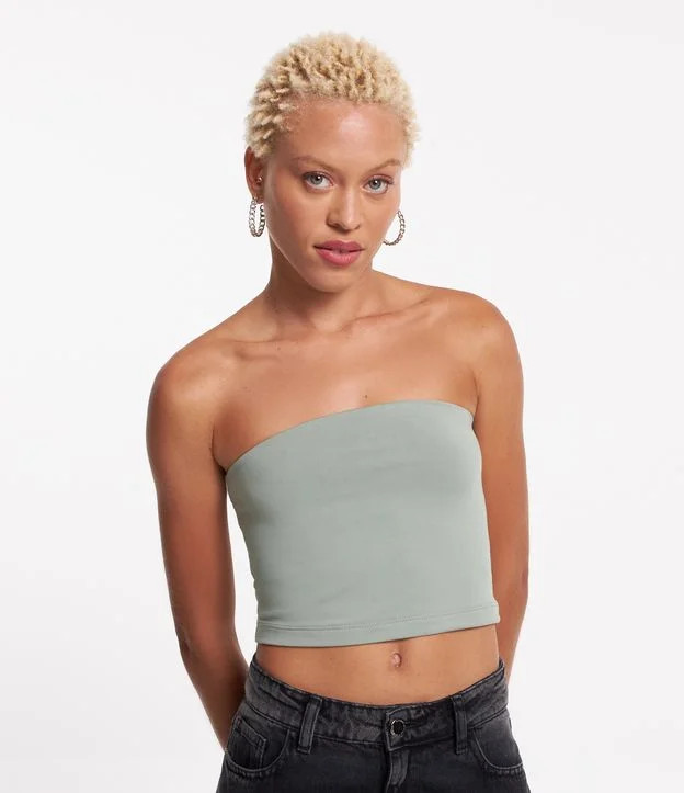 Blusa Cropped em Meia Malha e Decote Tomara que Caia Verde | Renner (BR)