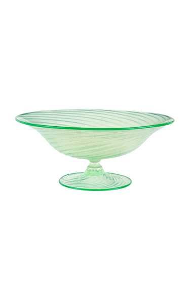 Murano Venetian Style Green Opalescent Gold Flecks Italian Art Glass Footed Compote Bowl | Moda Operandi (Global)